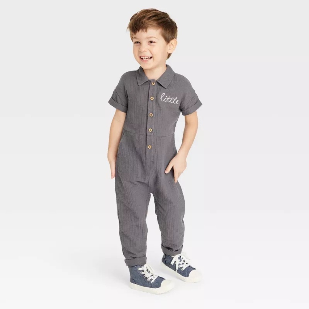 Grayson Collective Toddler Short Sleeve Gauze Jumpsuit - Gray